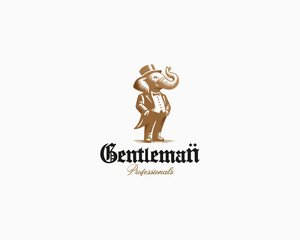 Gentleman elephant wearing a top hat as business man logo template