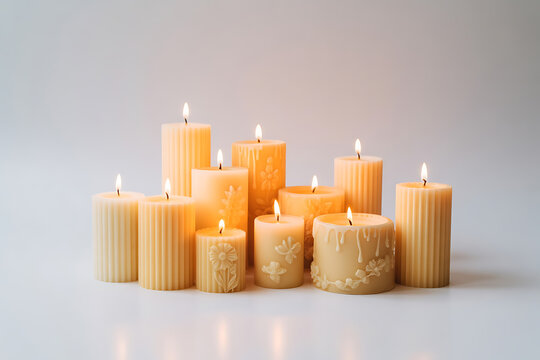 Warm, glowing candles illuminate a serene space, creating a cozy and inviting atmosphere.