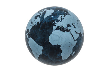 Fototapeta premium Blue-toned globe depicts continents and oceans, representing global connections and planetary views.