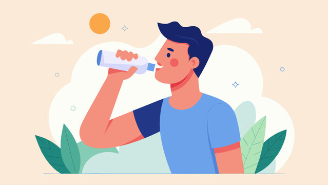Man drinking water after a morning run in a sunny day