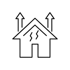 House with upward arrows and heat waves line drawing on transparent background