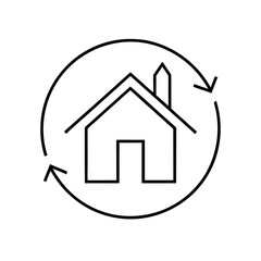 Outline house with arrows circling around it design on transparent background