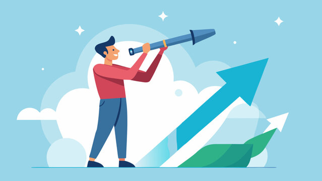 Person with telescope looking at growing arrow illustration