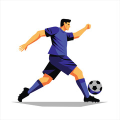 Illustration of a soccer player kicking a ball in a dynamic pose.