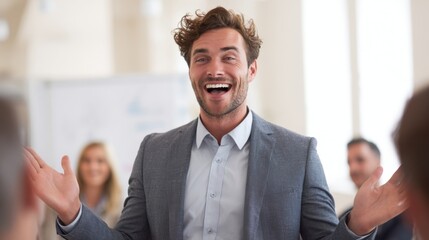 Charismatic man shares insights with an attentive audience in a well lit space.