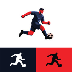 Soccer player running with a ball, vector illustration.