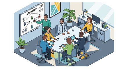 Business Team Meeting Discussing Strategy in Office.