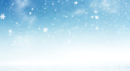 Naklejka premium Gentle snowfall descends upon a soft white snowdrift against a gradient blue sky isolated on transparent background