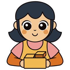Cute cartoon girl holding a box of toy blocks