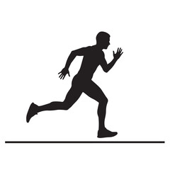 Silhouette of a person running in athletic posture, isolated on white background
