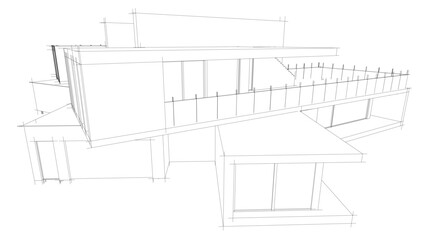Modern house architectural drawing vector illustration