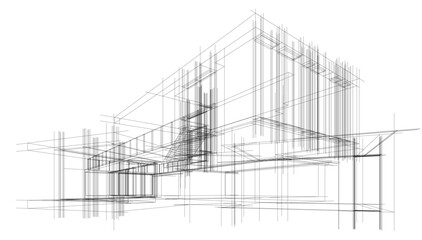 Modern house architectural drawing vector illustration