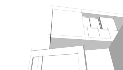 Architectural sketch of modern building 3d rendering