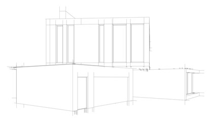 Modern house architectural drawing vector illustration