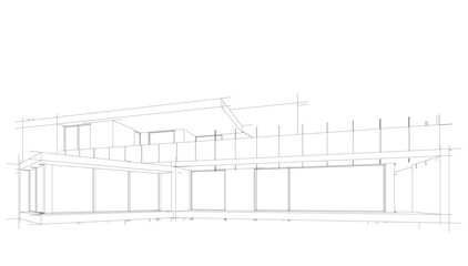 Modern house architectural drawing vector illustration