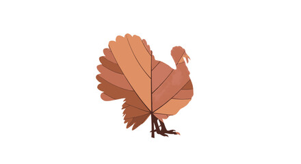 Illustration of a turkey made of autumn leaves, symbolizing Thanksgiving and the fall season.
