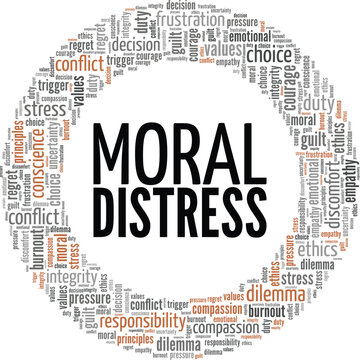 Moral Distress word cloud conceptual design isolated on white background.