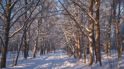 Peaceful natural scenery with snow-covered trail.