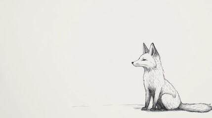 A white fox sits on a plain background, drawn in black and white for use in art