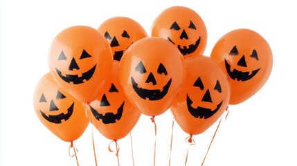Fototapeta premium A cluster of orange balloons features joyful jack o lantern faces brightening the Halloween spirit.