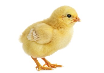 Obraz premium Cute Yellow Baby Chick Standing on White Background