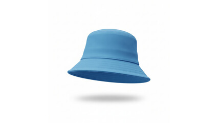 Stylish Blue Bucket Hat Floating in Air on Isolated transparent background, Trendy Summer Fashion Accessory