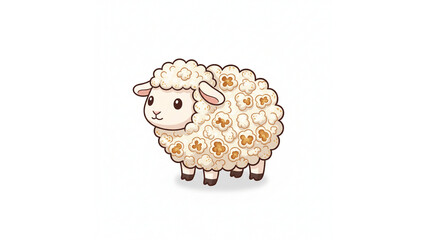 Cute Cartoon Sheep Standing with Fluffy Wool on Isolated transparent background, Adorable Farm Animal Character Illustration
