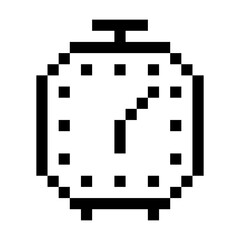 Pixel art illustration of a stopwatch or clock icon. vintage style.
