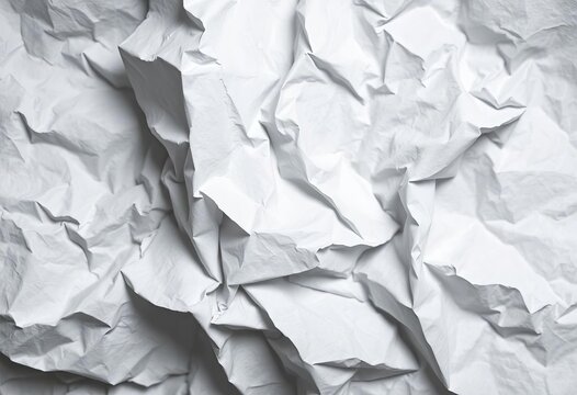 Close-up of a crumpled sheet of white paper, showing deep creases and shadows,  paper texture background,  white - Powered by Adobe