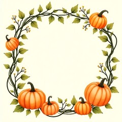 Autumn Pumpkin Frame with Ivy and Leaves  
