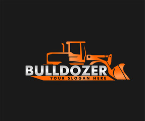 bulldozer logo emblem company construction heavy equipment vector illustration graphic enginering	