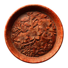 Vintage decorative plate with floral design isolated on transparent background