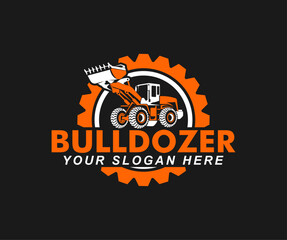 bulldozer logo emblem company construction heavy equipment vector illustration graphic enginering	