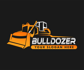 bulldozer logo emblem company construction heavy equipment vector illustration graphic enginering	