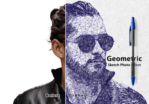 Geometric Illusion Sketch Creative Pattern Photo Effect Mockup