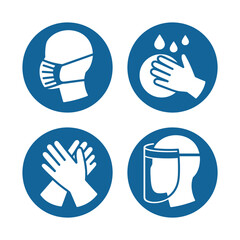 Obraz premium Essential hygiene safety icons for virus protection face mask hand washing gloves shield set