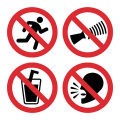 Strictly prohibited actions displayed in iconic signs for safety and regulatory compliance