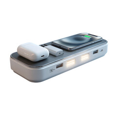 Modern wireless charging station isolated on transparent background for multiple devices