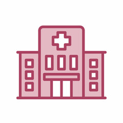 Obraz premium Hospital building icon, medical facility symbol, healthcare clinic illustration, red outline icon on white background