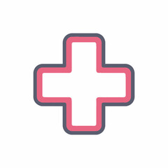 Obraz premium Stylized medical plus sign icon with a pink and grey outline, representing health, first aid, and addition symbol