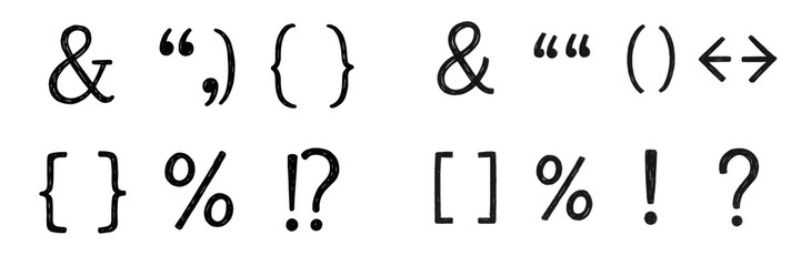 Hand-drawn symbols and punctuation marks set