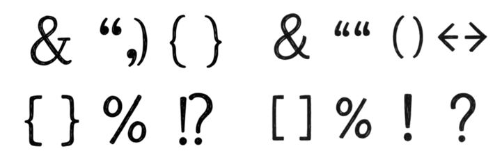 Hand-drawn symbols and punctuation marks set