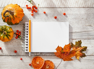 Blank notepad and autumn elements