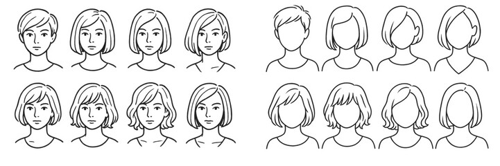 Female anime style hair variations and expressions