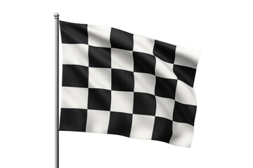 Checkered flag waving on flagpole, representing motorsport race finish, competition victory, and championship success