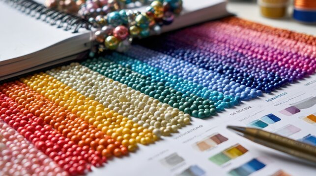 Vibrant bead arrangement in rainbow colors for craft and design inspiration - Powered by Adobe