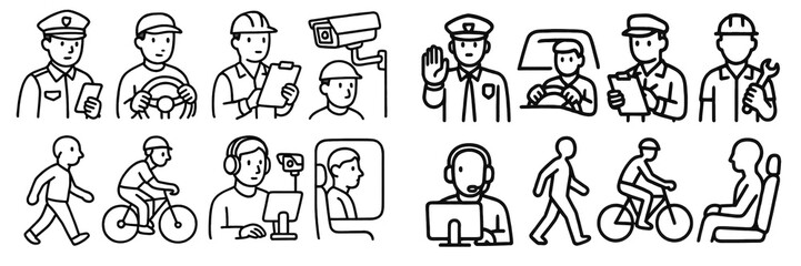 Outline icons of various professions and activities