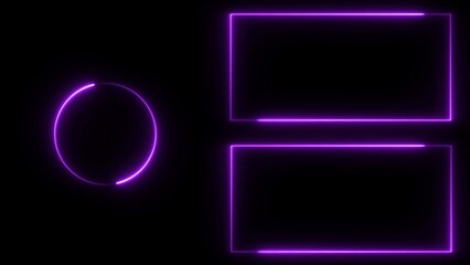 Modern neon purple glowing circle and split rectangle for futuristic presentations and vibrant creative projects, ideal for tech and design brands