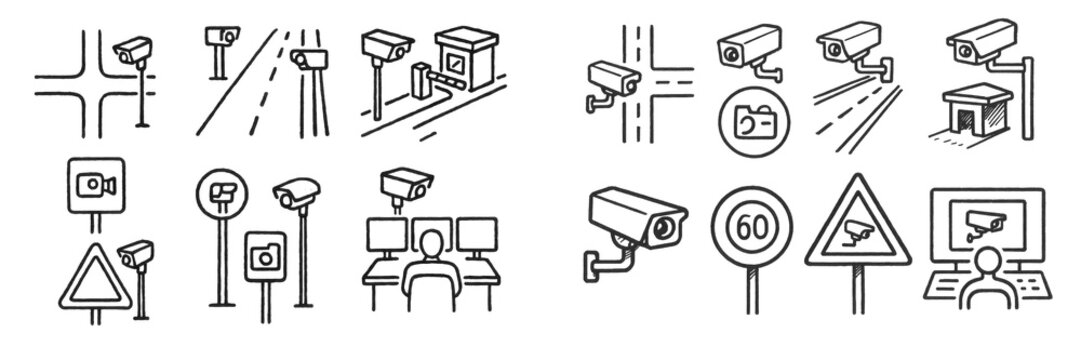 Traffic surveillance cameras and monitoring icons