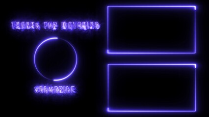 Neon Blue YouTube End Screen Template with Glowing Frames and Subscribe Animation